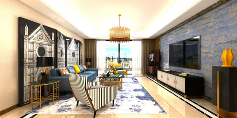 3d render of modern living room