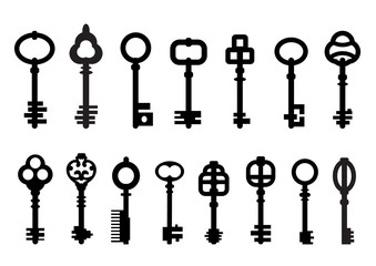 Set of isolated graphical retro keys. Vector illustration..