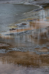 Bacteria, a geothermal feature in Midway Geyser Basin, Yellowstone National Park, Wyoming. Taken during mid-May in the afternoon.
