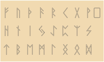 Set of Old Norse Scandinavian runes. Rune alphabet. Occult ancient symbols.