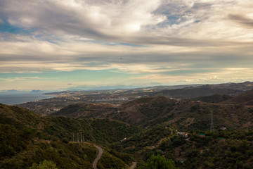 Landscape. View of the mountains and the sea from the observation deck of the city of Estepona.