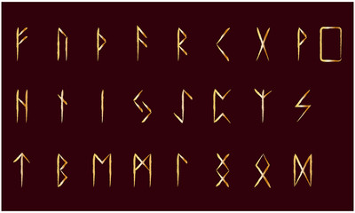 Set of Old Norse Scandinavian runes. Rune alphabet. Occult ancient symbols.