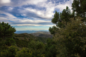 Landscape. View of the mountains and the sea from the observation deck of the city of Estepona.