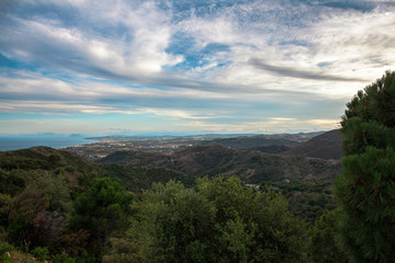 Landscape. View of the mountains and the sea from the observation deck of the city of Estepona.