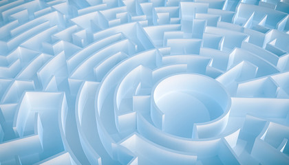 Circular empty maze or labyrinth aerial view. 3d render illustration.