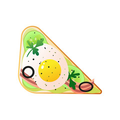 Triangular bread sandwich fried egg with fresh salad