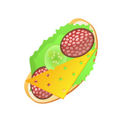 Fresh tasty sandwich with salami sausage with italian cheese