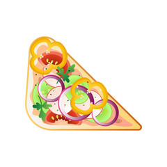 Triangular sandwich with slice of paprika, onion and red tomato