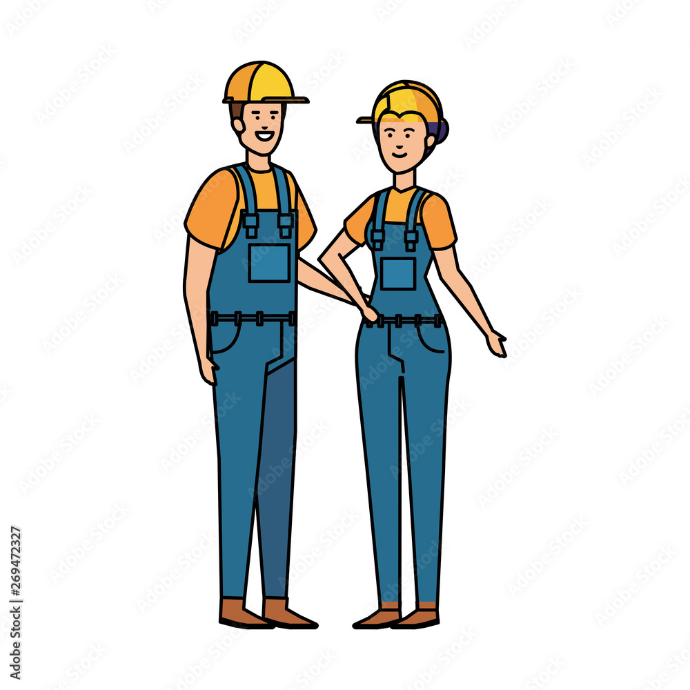 Canvas Prints couple builders workers with helmets