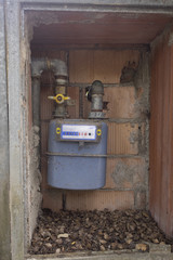 old residential diaphragm gas meter  valves and pipes