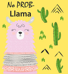 Motivation lettering with No drama llama. Chilling funny doodle alpaca or peru symbol lama