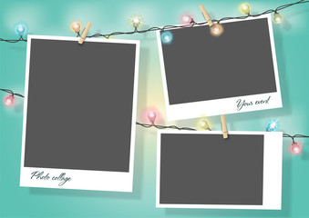 Template for photo collage.Garland from photos. Frames for clipping masks are in the vector file. Template for a photo album