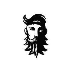 Man bearded face. Logo design on white background.