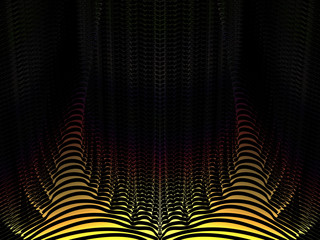 Yellow holographic fractal, chaotic iterations, recursive fractal tentacles, infinitely repeating patterns, colorful neon symmetric shapes, fantasy background, Energy, symmetry, black background