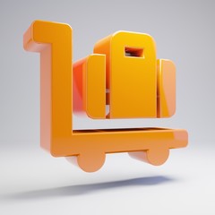 Volumetric glossy hot orange Luggage Cart icon isolated on white background.