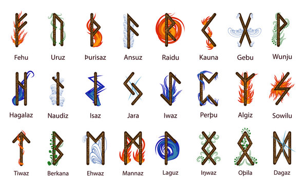 Set Of Illustrated Line Art Nordic Runes On Stone High-Res Vector Graphic -  Getty Images