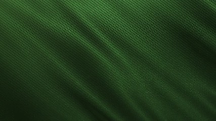 Green fabric cloth, close up waving burlap. Black green abstract material.