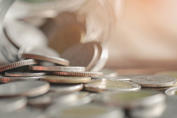 money stack step up growing growth saving money with icons about business strategy on image, ideas about saving money for future use - business success concept.