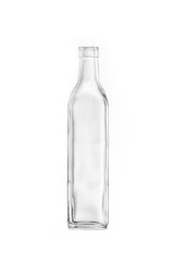 Transparent glass vintage boho style distorted bottle on a white background