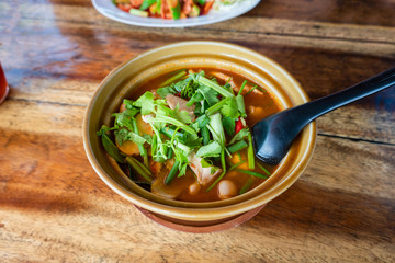 Thai tom Kha Gai, Thai soup with chicken and vegetables.