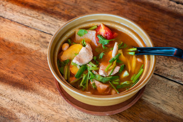 Thai tom Kha Gai, Thai soup with chicken and vegetables.