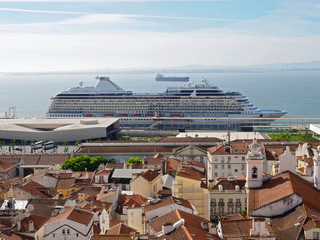 Big cruise ship at the harbor of Lisbon