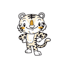 cute little tiger cartoon doodle vector