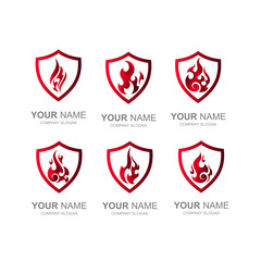 Fototapeta premium the fire logo inside the shield, the logo is ready to use, fire set logo with shield inside, fire logo inside the shield