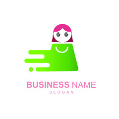 shopping bag logo and women, supermarket logo design , delivery express symbol