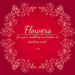 Wreath of roses or peonies flowers. Floral frame design elements for your wedding invitation and greeting card. Hand drawn vector illustration. Outline