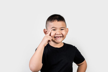 Funny portrait boy studio photo