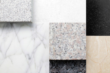 various granite stone, ceramic and marble tiles background for wall and flooring
