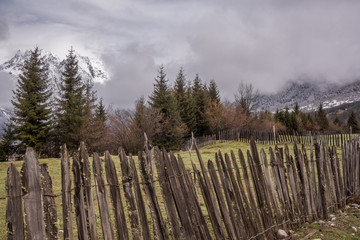 Fototapeta na wymiar rural wooden fence in svanetia