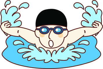  バタフライをする男性水泳選手