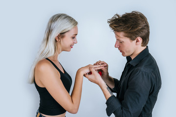 Happy portrait of Couple surprise marriage