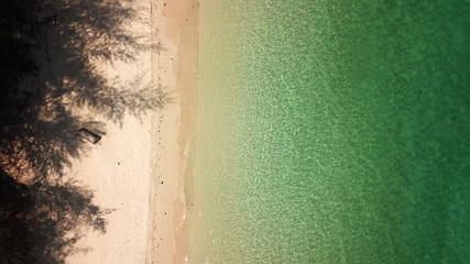 Drone view of beautiful beach. Aerial drone shot of turquoise sea water at the beach
