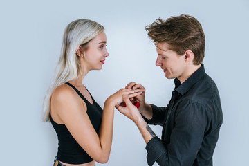 Happy portrait of Couple surprise marriage