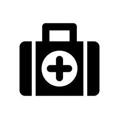 a simple flat symbol of a suitcase containing a supply of medicines to cure