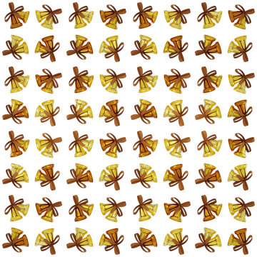 Amber Yellow Colors Wrapping Paper Seamless Pattern, Illustration With Christmas Bells 3D Render, Orthographic Camera ..