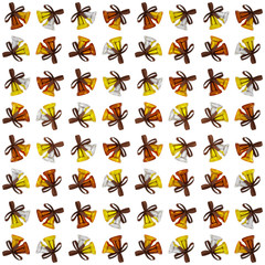 Saffron Yellow Colors Wrapping Paper Seamless Pattern, Illustration With Christmas Bells 3D Render, Orthographic Camera ..