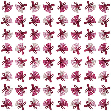 Pink Cream Colors Wrapping Paper Seamless Pattern, Illustration With Christmas Bells 3D Render, Orthographic Camera ..