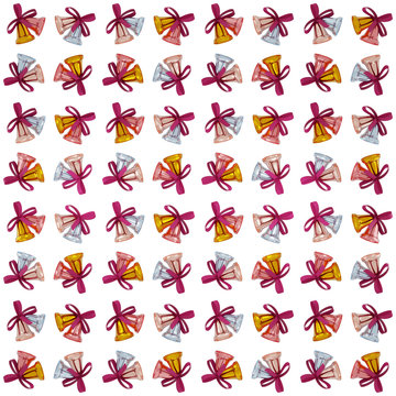 Pink Sky Colors Wrapping Paper Seamless Pattern, Illustration With Christmas Bells 3D Render, Orthographic Camera ..