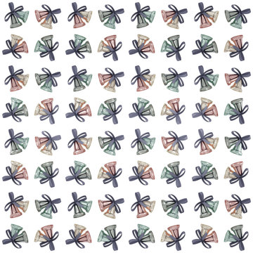 Sunset Beach Colors Wrapping Paper Seamless Pattern, Illustration With Christmas Bells 3D Render, Orthographic Camera ..