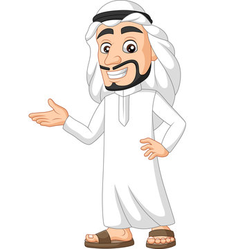 Cartoon Saudi Arab Man Presenting