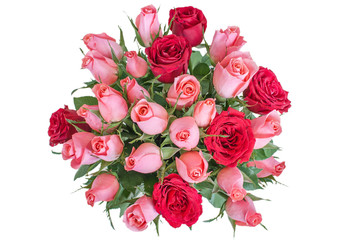 Roses bouquet top view isolated on white background