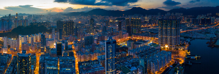  panoramic shot for the city in Hong Kong at night © leungchopan