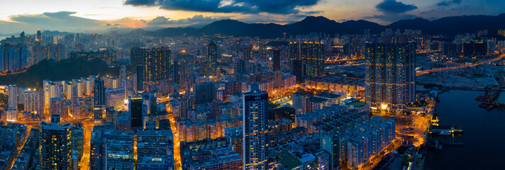  panoramic shot for the city in Hong Kong at night