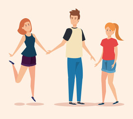 pretty girls and boy friends with casual clothes