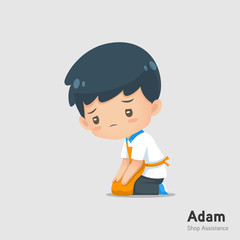Cute cartoon shop assistance mascot wear apron in sorry action use for illustration