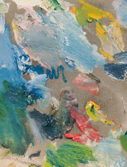 Naklejka premium Abstract background, hand-drawn texture, oil painting, paint drops, paint strokes, artist's palette. Design for backgrounds, Wallpapers, covers and packaging.